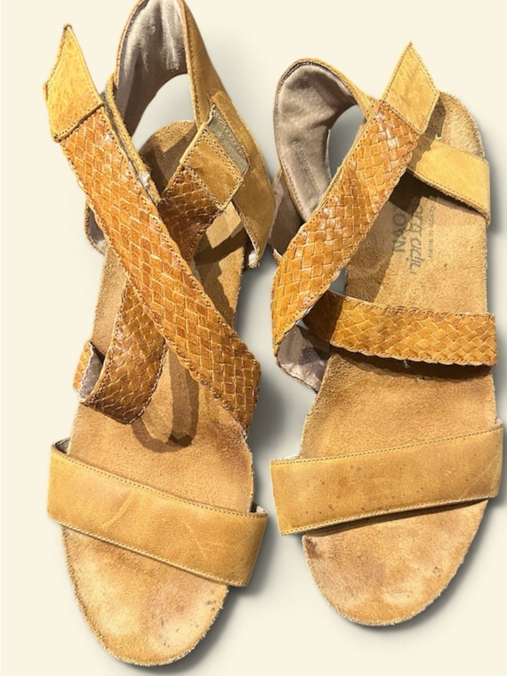 Naot Women's Suede Braided Strappy Sandals - Tan